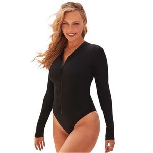 NWT Camille Kostek Long Sleeve One Piece Swimsuit in Light Black